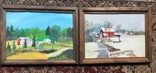 2 Primitive Paintings by Farmer KEN HARRIS Washburn - Aroostook  Maine Artist.