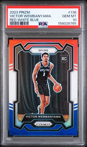 VICTOR WEMBANYAMA 2023 PRIZM RED/WHT/BLU RWB RC #136 PSA 10 GEM MINT! #158026765