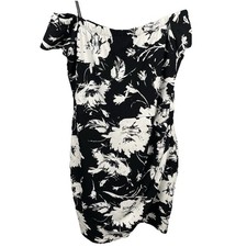 Premier Amour Dress Womens 16 Black White Floral Off Shoulder Bodycon Stretch