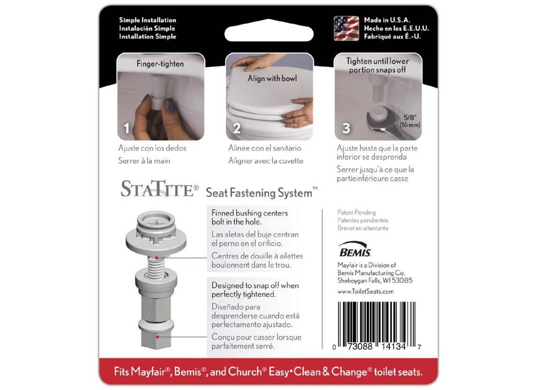 BEMIS STATITEKIT Toilet Seat Hinge Bolts Plastic