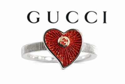 Gucci Sterling Silver Interlocking G Red Heart Enamel Ring sz6.75 NWT & Box $450