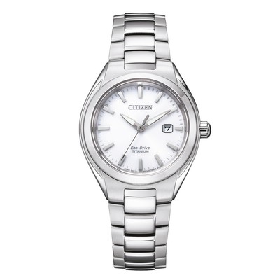 Citizen Damenuhr Titan Eco-Drive Solar mit Gliederband Silberfarben/Weiß EW2610-
