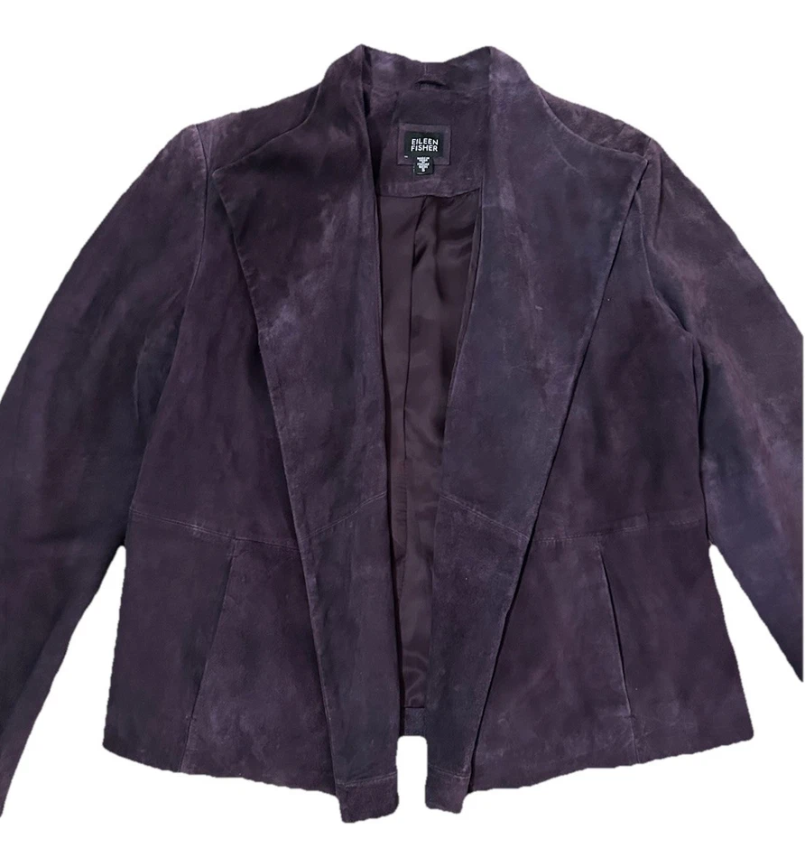Chaqueta Blazer Eileen Fisher Púrpura Italiana Gamuza Talla S Foto 2 de 4