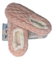 New In Box -Pink Cable Knit, Soft lined, Slip on Slippers, Non-slip Soft Soles