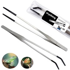 2 PCS Long 10.6" Stainless Steel Reptile Feeding Tongs with Rubber Tip, Strai...