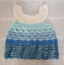 Crochet Dress. 0-3 Months in White & Blue