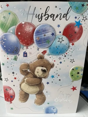 HUSBAND BIRTHDAY Card - Cute Bear & Balloons - Extra Large Simon Elvin