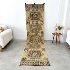 3x10 Vintage Turkish Oushak Runner, Hallway Rug, Handmade Wool, Farmhouse Decor