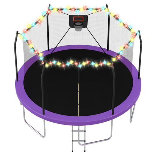 Fun Orange 14FT Trampoline with Lights and Basketball Hoop 14-ft Round Backyard - Picture 1 of 8