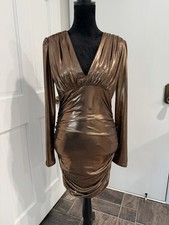 BCBG Max Azria Metallic Copper Silver Ruched Mini Dress Sz M Cocktail Party New