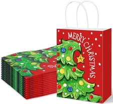 24 Pcs Merry Christmas Paper Bags with Handles Red Green, 5.9 x 8.3 x 3.1 Inch..