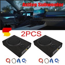 2X Auto Aktiv Subwoofer 8" Untersitz Bassbox KFZ Kompakt Verstärker mit Kabelset