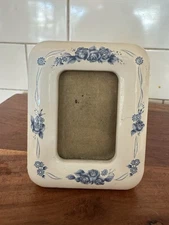 Vtg 3” inch Ceramic Porcelain Mini Picture Frame White Floral Granny Tabletop