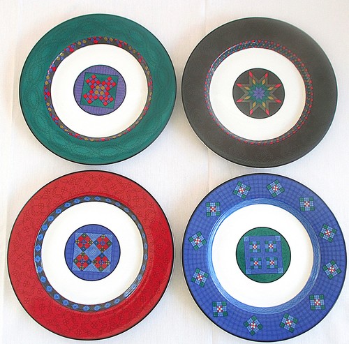 Dansk Quiltings 4 Akzentplatten neun Patch Rubin Blumen Amish Shadow Smaragd BH - Bild 1 von 12