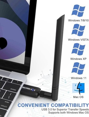 Maxesla Wifi Adapter AC1200 USB Dongle für PC Desktop Laptop Tablet Mac OS X