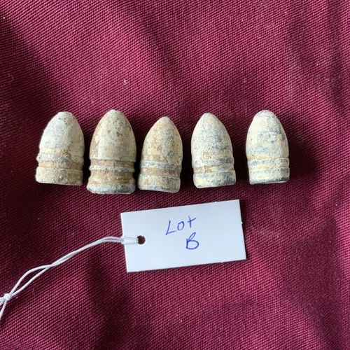 LOT OF 5 FIRED CIVIL WAR BULLETS  .51-58 Caliber 2 Ring
