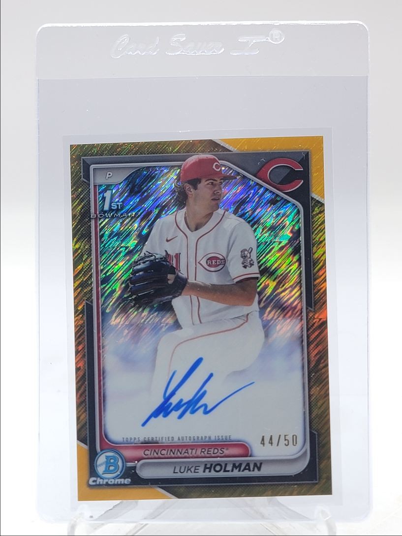 LUKE HOLMAN 2024 BOWMAN CHROME DRAFT 1ST GOLD SHIMMER REDS AUTO /50 Q3249