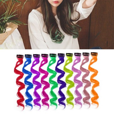 10 Pcs Curly Hair Extensions Clip In Colorful Gradient Hair Pieces