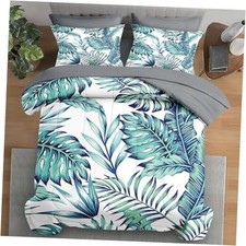 Comforter Set Size, Blue Beach Geometric 5 Pcs Bedding for Kids Twin Palm Leaf