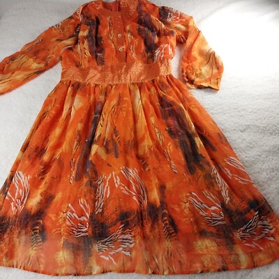 LFX Women's Dress Sz M Orange 3/4 Sleeve Round Neck Fit& Flared | eBay