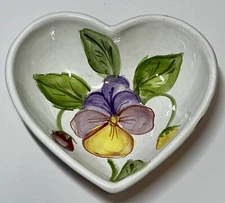 Ceramic Striped Heart Candy Dish Signed by Artist Excel. Used Condition 6” x 2”