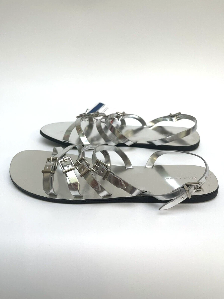 Silver strap shop sandals flat