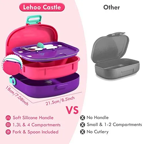 Lehoo Castle Bento Lunch Box for Kids Large Kids Lunch Box with Cutlery＆4  Com