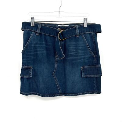 MUDD Y2K Cargo Blue Stretch Denim Belted Jean Mini Skirt Size 11