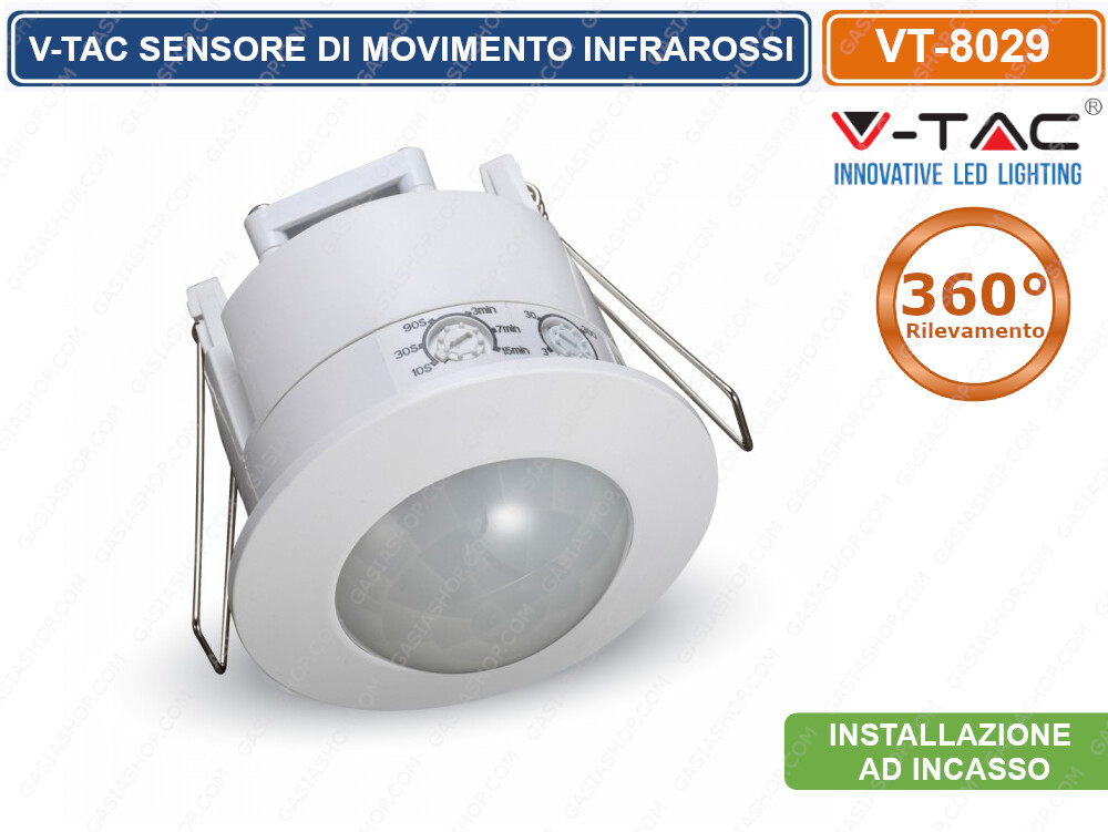 V-TAC VT-8029 SENSORE DI MOVIMENTO A INFRAROSSI DA INCASSO PER LAMPADINE LED IP2