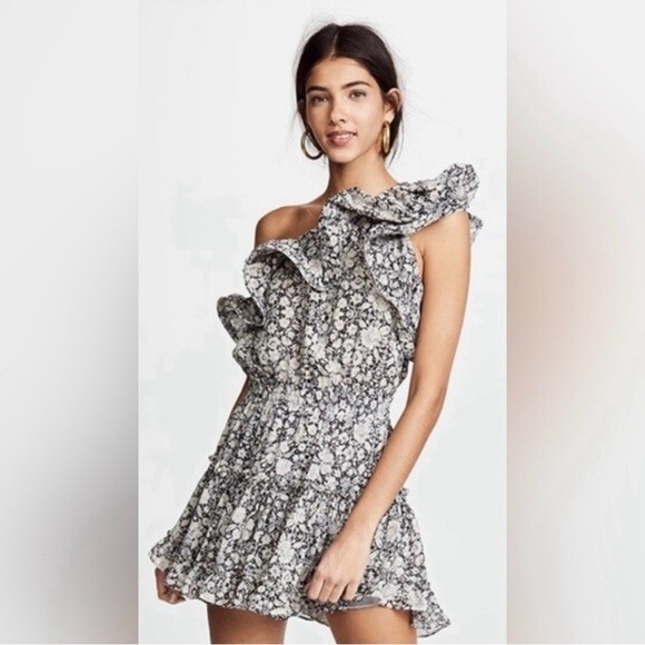 Misa Los Angeles Josefine One Shoulder Floral Ruffle Mini Dress Size M |  eBay