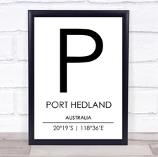 Port Hedland Australia Coordinates World City Travel Quote Wall Art Print