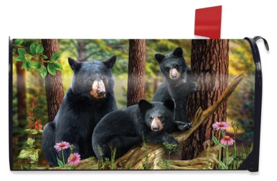 Black Bear Family Nature Magnetic Mailbox Cover Standard Briarwood Lane