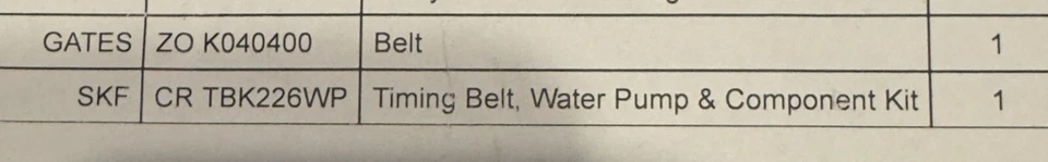 Kit de correa de distribución y bomba de agua SKF TBK226WP para 93-99 Honda Prelude Foto 4 de 4