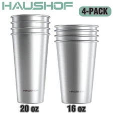 HAUSHOF 4 Pack 20 oz/16 oz Pint Cup Stainless Steel Cup Stackable Metal Beer Cup
