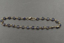 14K Solid Yellow Gold 4.5MM Dark Blue Evil Eye Good Luck Lucky 7.25" Bracelets.