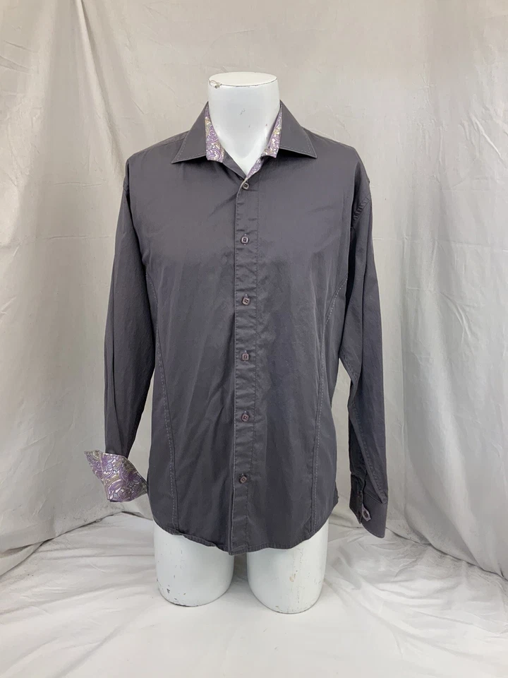 Envy Couture 修身翻盖袖口衬衫 XL 灰色棉土耳其制造 YGI R1-653 — 第 4/4 张图片