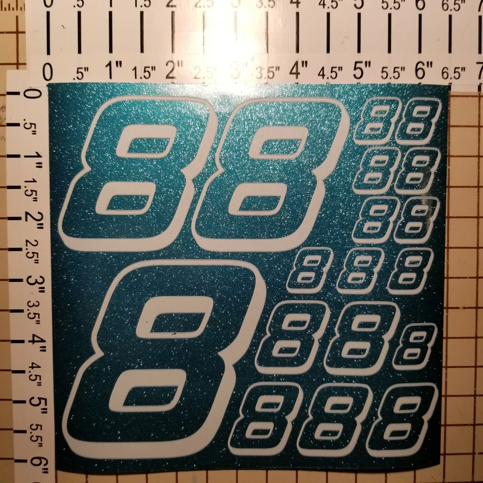 ULTRA Metallic Teal w/White #8's Racing Numbers Vinyl Decal Sheet 1/10-1/12 r/c - Image 2 of 4
