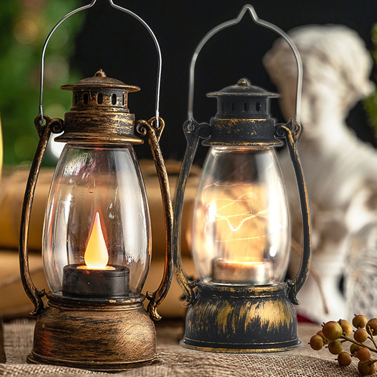 Outdoor Battery Operated Lantern Flickering Flame Wired LED