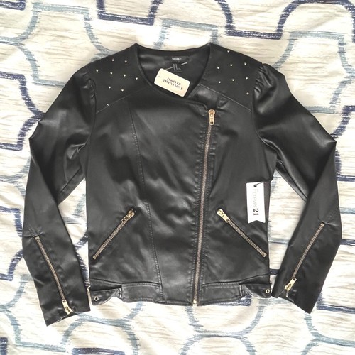 Black Cropped Faux Leather Jacket Size 