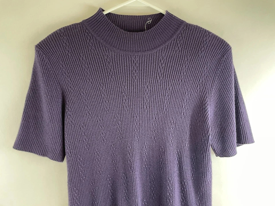 Alfred Dunner Sweater Women's Size Large Purple Pullover Shoulder Pad Cable Knit - Image 3 of 4