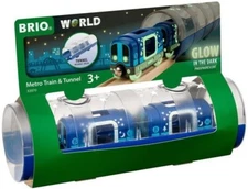 BRIO Metro Train & Tunnel Wooden Rail Toy 33970 Glow In The Dark 3-piece WORLD