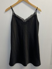 Secret Treasures Women's S Black Satin Lace Detail Slip dress Nightgown