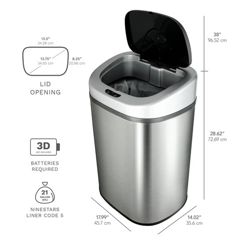 Nine Stars 13.2 Gallon Trash Can, Motion Sensor Kitchen Trash Can, Stainless Ste - Picture 12 of 12
