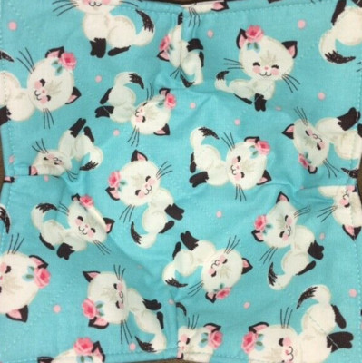 Reversible Microwaveable Soup Bowl Cozy 100% Cotton Hot Pad * CUTE KITTY CAT