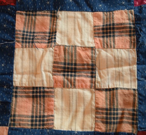 3812 Antik 1880-90er Jahre 9 Patch Quilt Top, wunderschön blau und rot - Bild 7 von 11