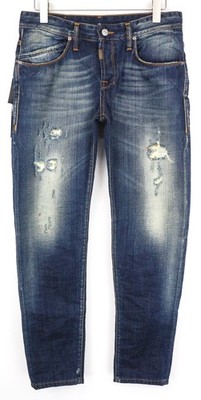 TAKESHY KUROSAWA TK08 Bart Patt Men Jeans W32 Blue Distressed Skinny Fit I