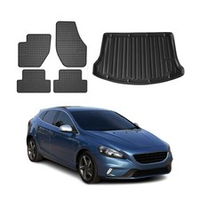 Fußmatten & Kofferraumwanne Set für Volvo V40 2013-2019 Gummi TPE Schwarz 5x