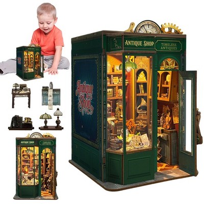 Book Nook DIY Holzbausatz mit warmweißer LED für Bücherregal Miniaturwelt