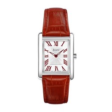 Accurist Rectangle 26mm Womens Rectangular Silver Analogue Watch with Red Strap