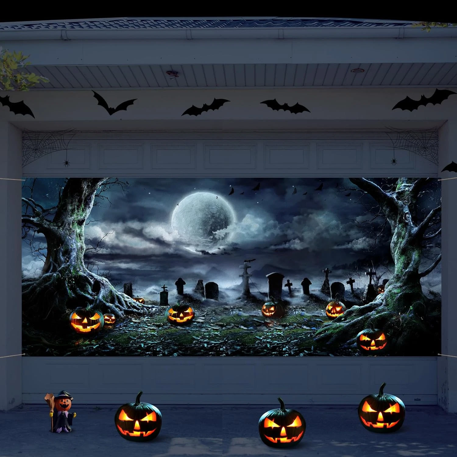 7 X 16 Ft Halloween Garage Door Cover Decorations Graveyard Halloween Garage Doo